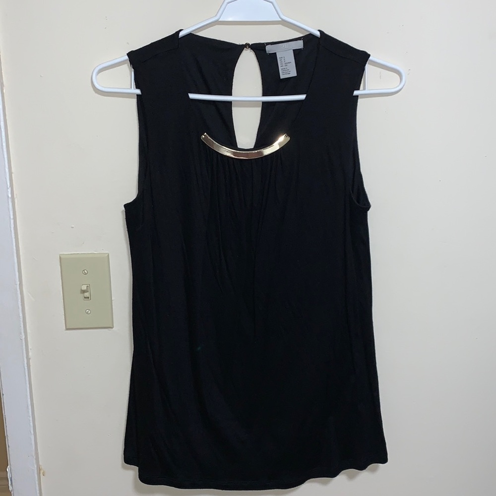 Black sleeveless blouse w/ gold neck detail